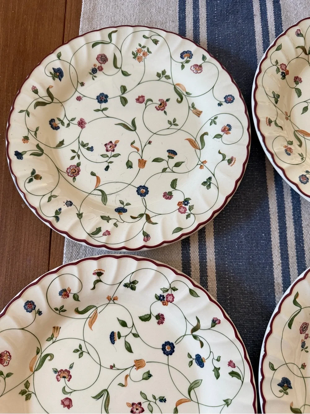 3 Staffordshire tableware Oakwood Dinner Plates 10” Red Rim NWOT